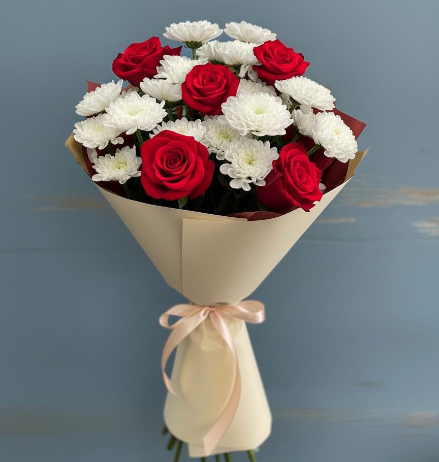 Букет цветов из: Розы и Хризантемы в Иланском