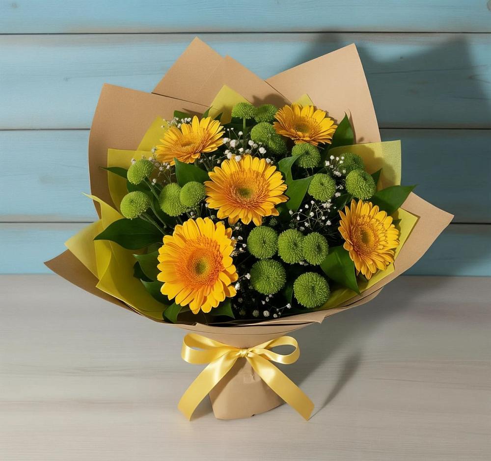 Букет цветов из: Герберы и Хризантемы в Иланском