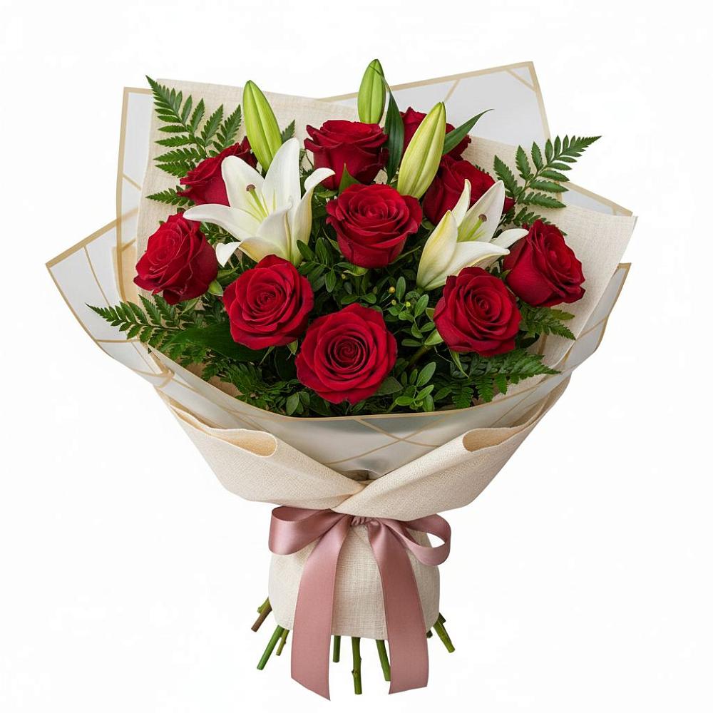 Букет цветов из: Лилии и Розы в Иланском