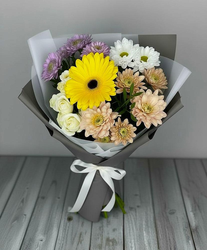 Букет цветов из: Розы, Герберы и Хризантемы в Иланском