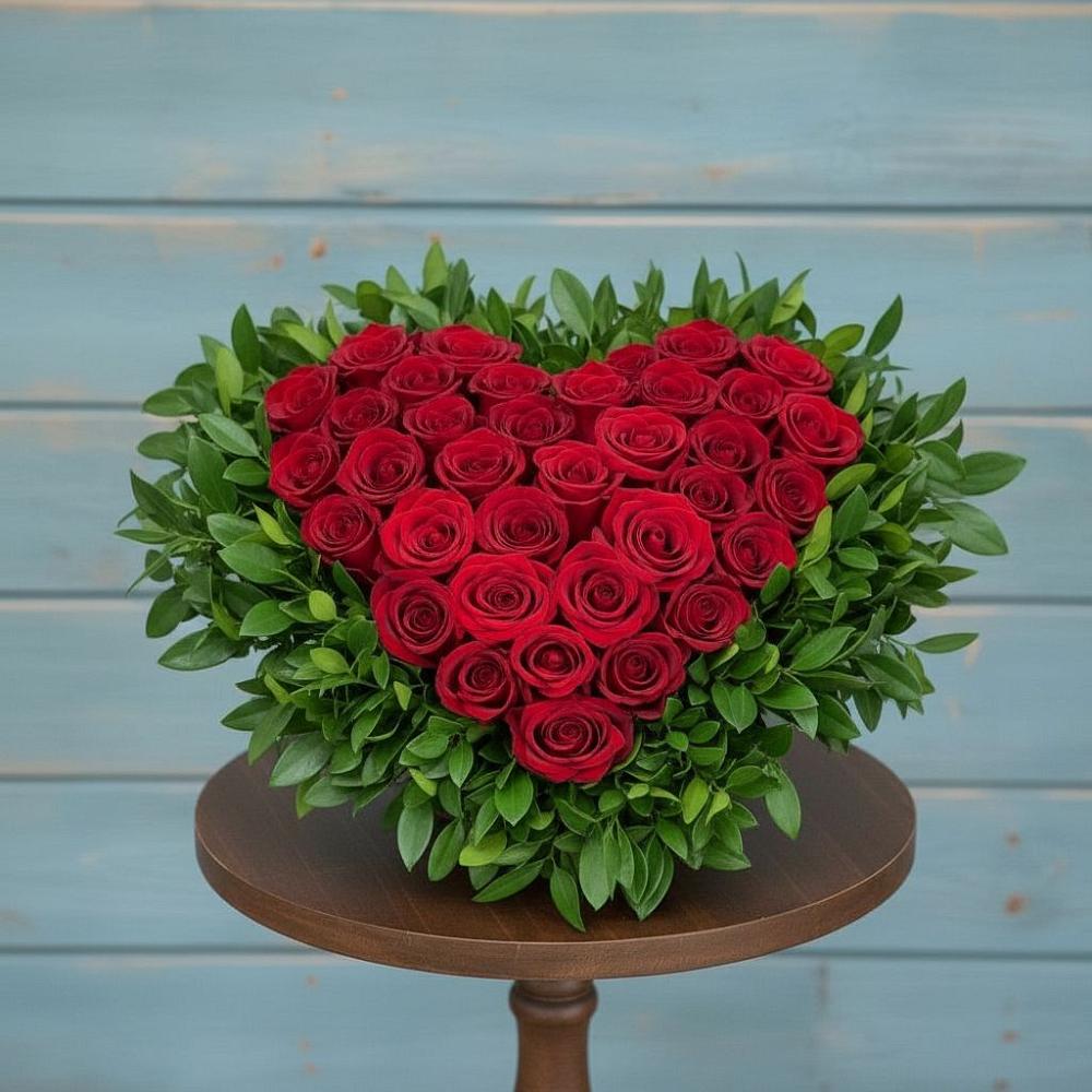 Цветочная композиция из Розы в виде сердца в Иланском