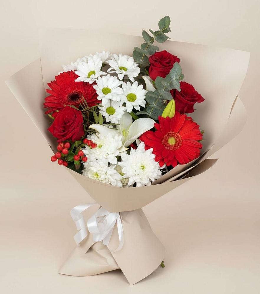 Букет цветов из: Розы, Хризантемы, Герберы и Лилии в Иланском