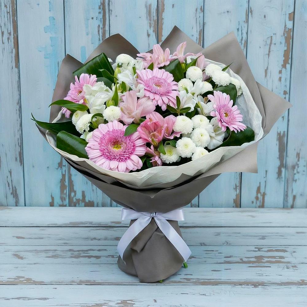 Букет цветов из: Герберы, Альстромерии и Хризантемы в Иланском
