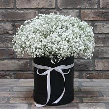 Цветочная композиция из Гипсофила в шляпной коробке в Иланском