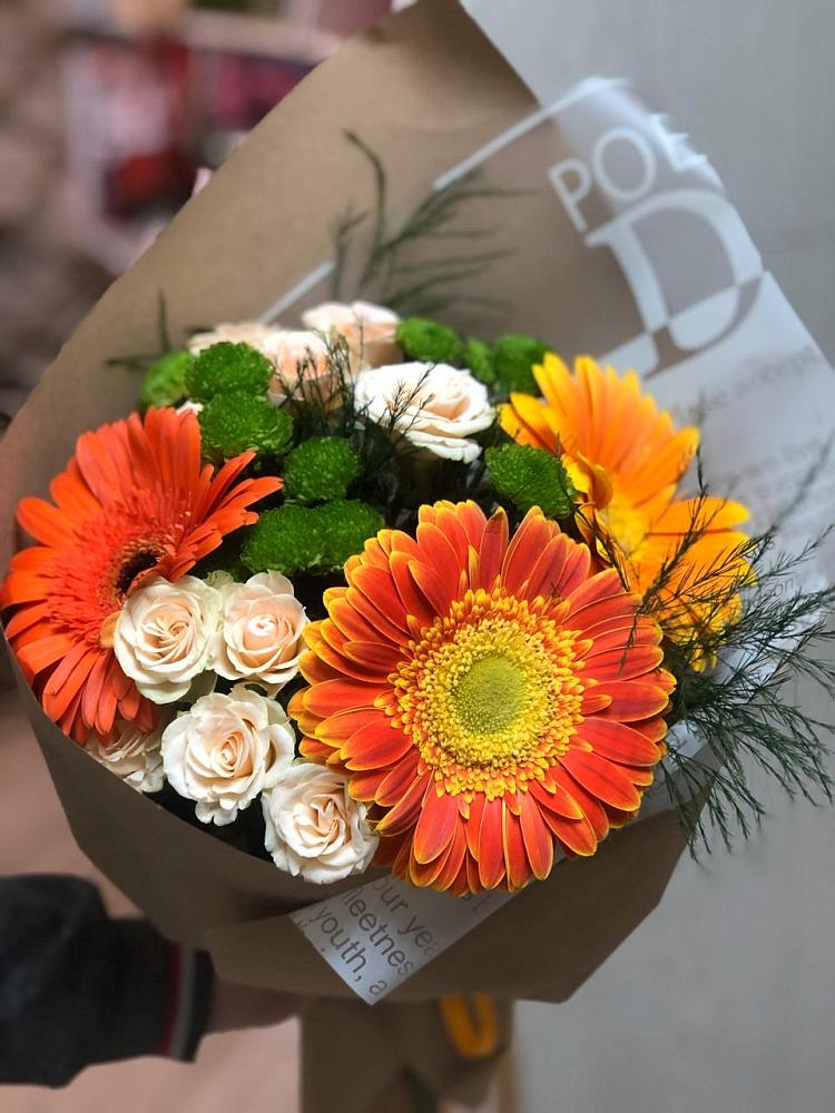 Букет цветов из: Герберы, Хризантемы и Розы в Иланском