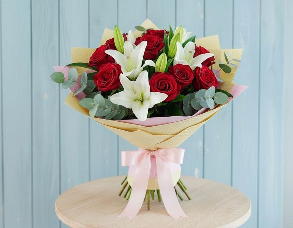 Букет цветов из: Лилии и Розы в Иланском